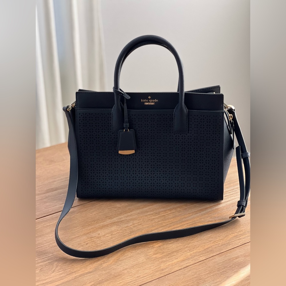 Kate Spade New York Cameron Street Perforated Candace Satchel, navy blue